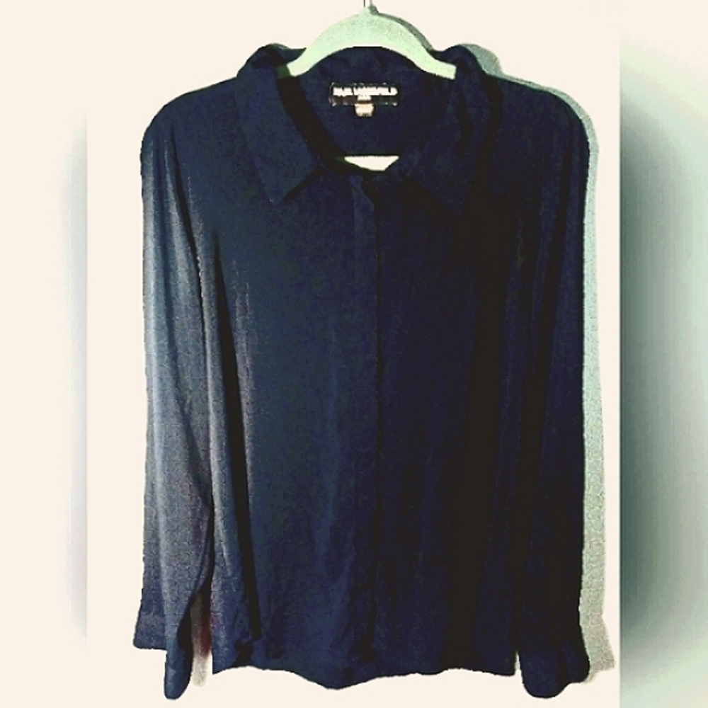 KARL LAGERFELD PARIS- Women's Navy Grommet Collared Blouse, size XL